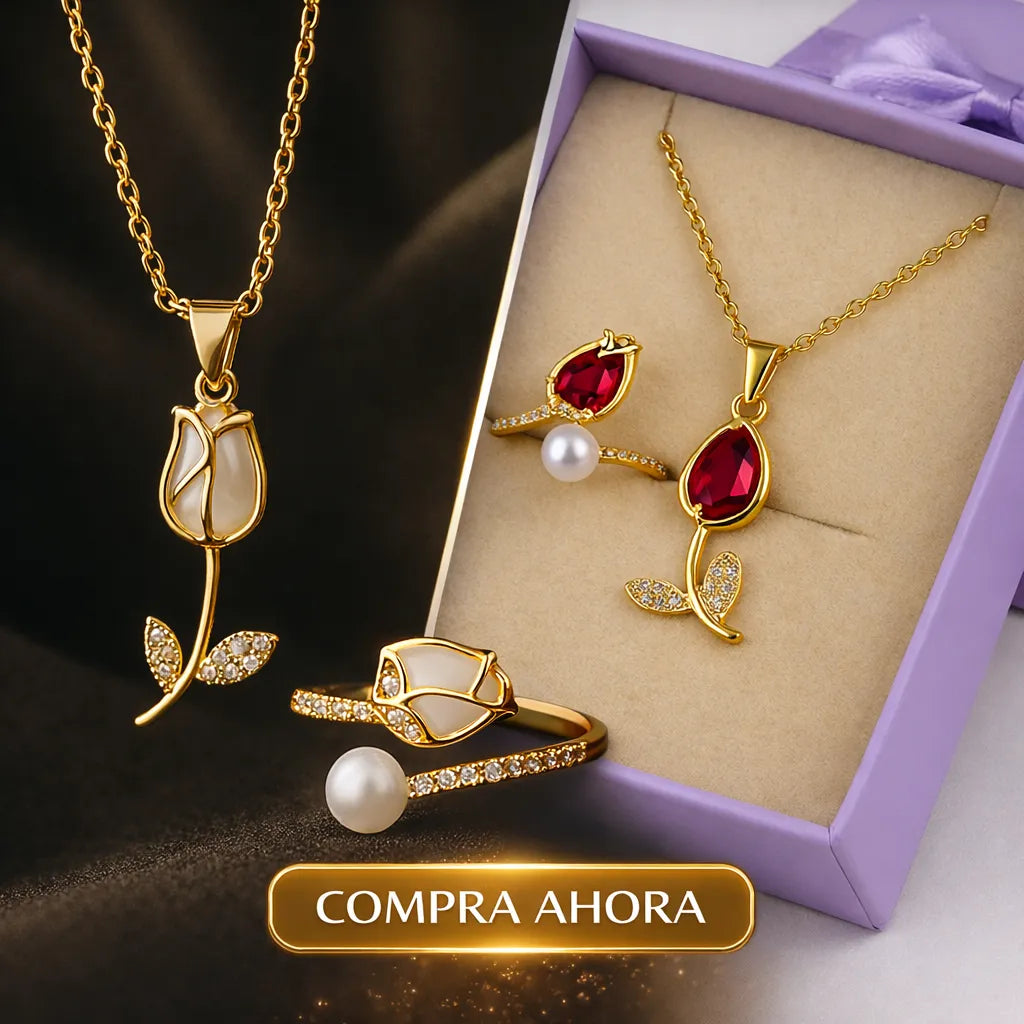 🌷 Un Detalle que No se Olvida – Set Tulipán 💖 Collar + Anillo 🚚 Envío Gratis