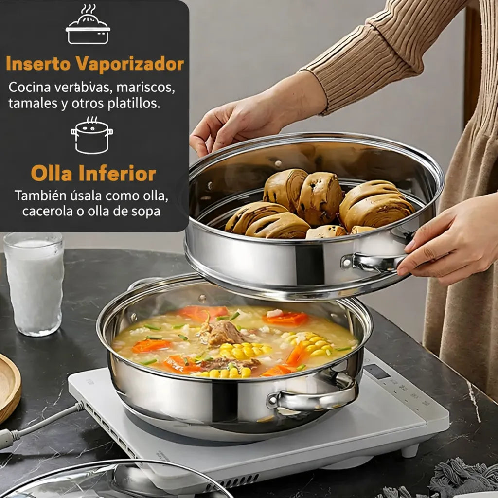 🥦 Olla Vaporera 2 Niveles Pro™ + 🚚 Envío Gratis Cocina saludable sin aceite todos los días.