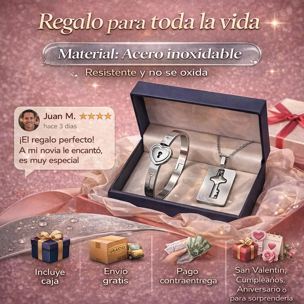 La Llave de Mi Corazón 💖 Collar + Pulsera con caja de regalo incluida y envío GRATIS