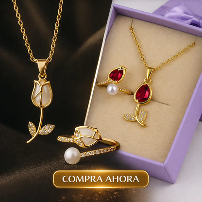 🌷 Un Detalle que No se Olvida – Set Tulipán 💖 Collar + Anillo 🚚 Envío Gratis