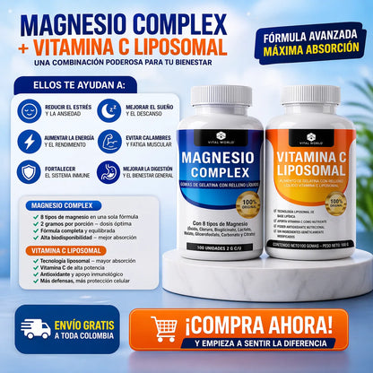 🧬 Bienestar Total: Combo Magnesio + Vitamina C Liposomal + Envío GRATIS 🚀