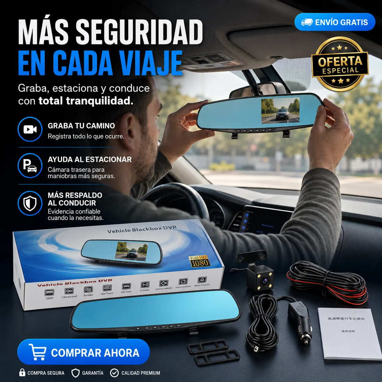📹 El retrovisor inteligente que tu carro necesita 🚘 DVR: graba, estaciona y maneja con más seguridad+ Envío Gratis