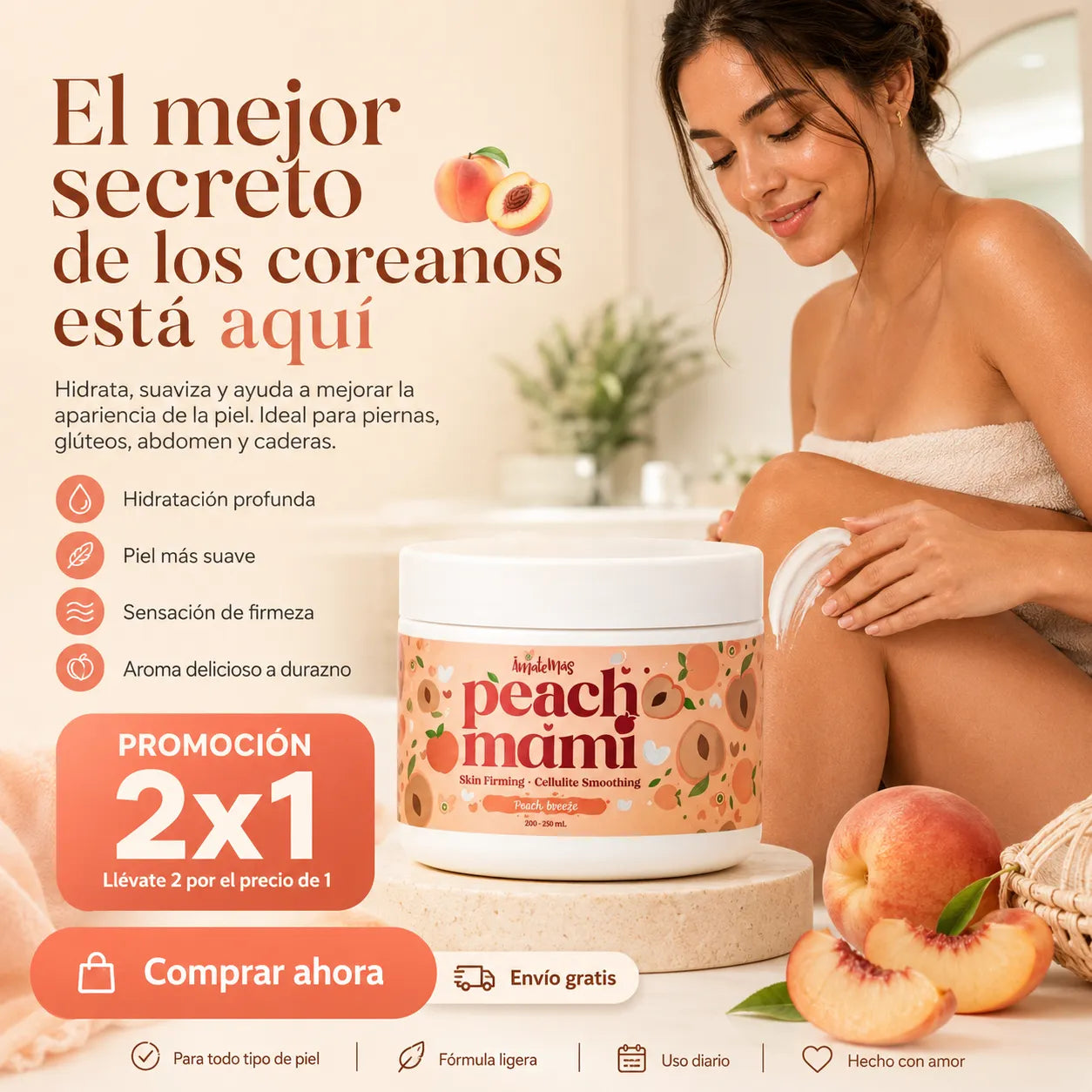 🍑 Oferta Peach Mami 2x1: Piel Suave, Hidratada y Envío Gratis ✨🚚
