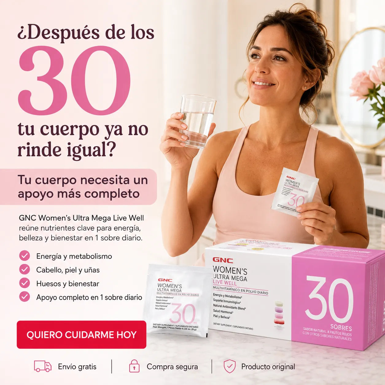 💗 GNC Women’s Ultra Mega 30+ 🚚 Envío Gratis Apoya tu energía, piel, cabello, uñas y huesos desde adentro