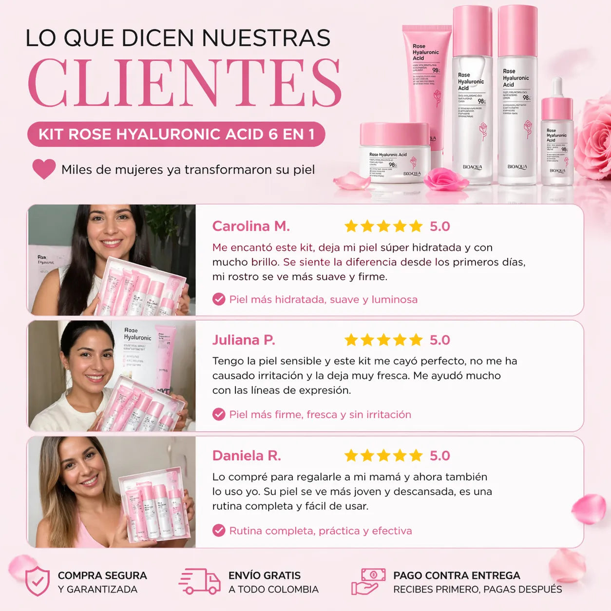 💖 Kit Rose Hyaluronic Acid 6 en 1 + Envío Gratis 🎁 El Regalo Perfecto