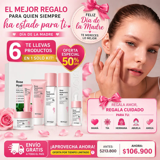 💖 Kit Rose Hyaluronic Acid 6 en 1 + Envío Gratis 🎁 El Regalo Perfecto