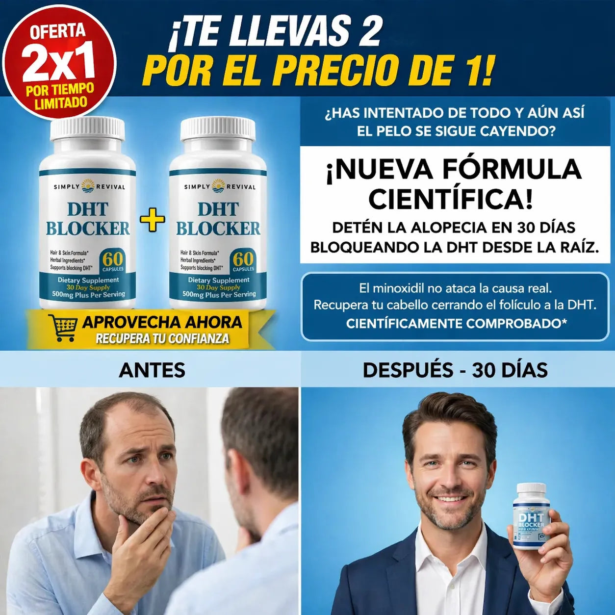 💊 DHT Blocker: OFERTA X2💥Detén la Caída del Cabello Desde la Raíz + Envío GRATIS