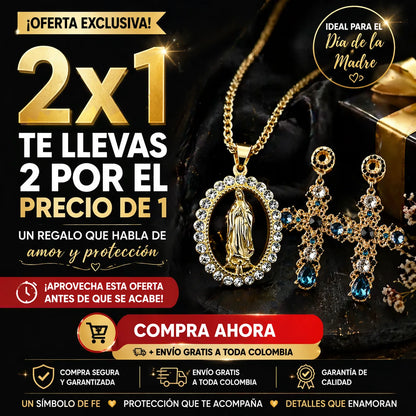 ✨ Combo Collar de la Virgen y Aretes Cruz: El Regalo Perfecto de Amor y Protección ❤️🙏 + ENVIO GRATIS