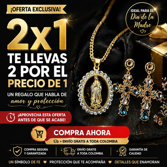 ✨ Combo Collar de la Virgen y Aretes Cruz: El Regalo Perfecto de Amor y Protección ❤️🙏 + ENVIO GRATIS