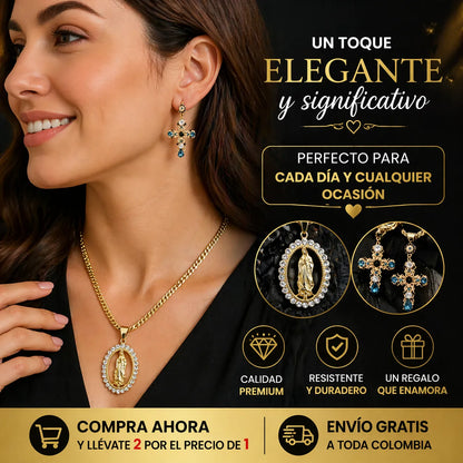 ✨ Combo Collar de la Virgen y Aretes Cruz: El Regalo Perfecto de Amor y Protección ❤️🙏 + ENVIO GRATIS