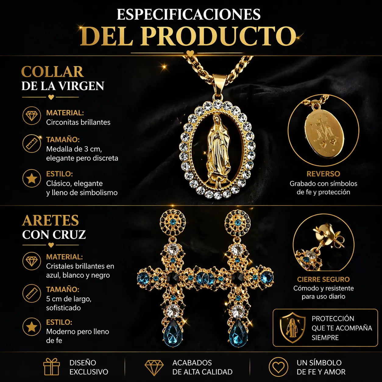 ✨ Combo Collar de la Virgen y Aretes Cruz: El Regalo Perfecto de Amor y Protección ❤️🙏 + ENVIO GRATIS
