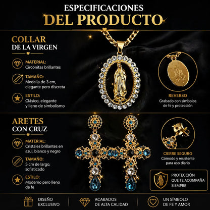✨ Combo Collar de la Virgen y Aretes Cruz: El Regalo Perfecto de Amor y Protección ❤️🙏 + ENVIO GRATIS