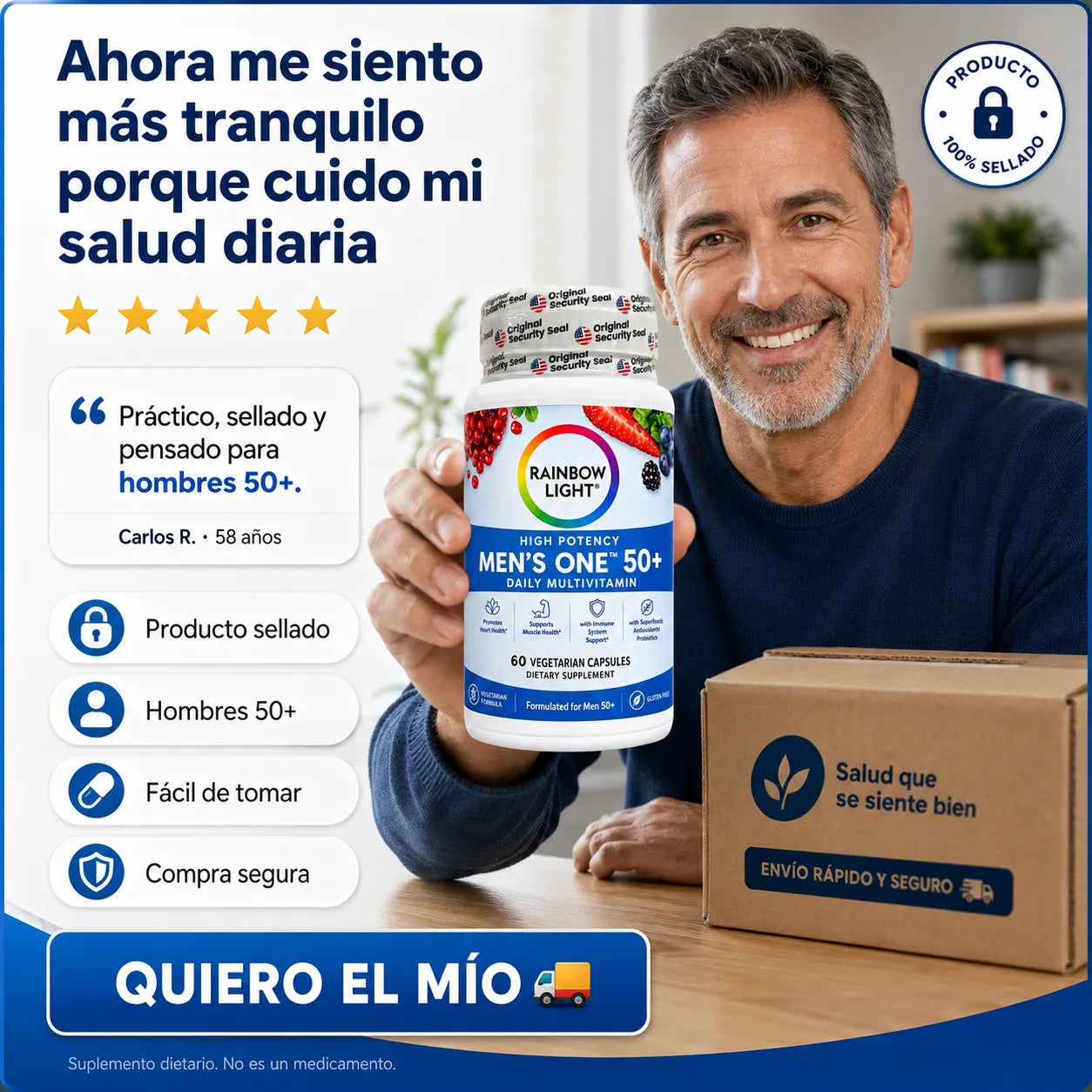 Rainbow Light 50+ 💪 Multivitamínico Premium para Hombres + Envío Gratis 🚚
