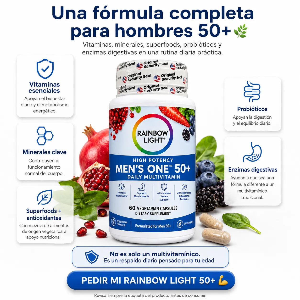 Rainbow Light 50+ 💪 Multivitamínico Premium para Hombres + Envío Gratis 🚚