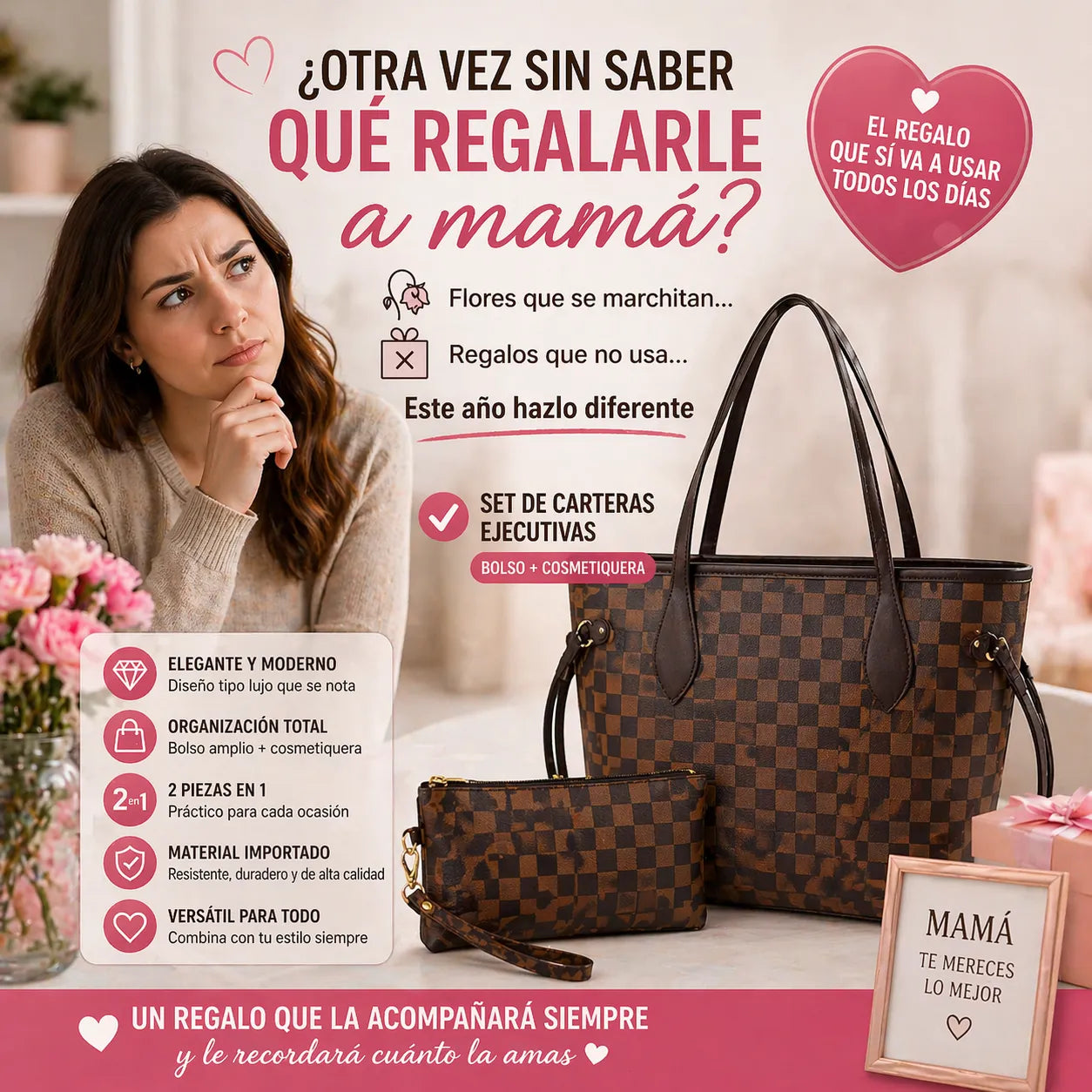 El Regalo Perfecto: ¡Bolso Elegante y Cosmetiquera para Mamá! 🎁 + ENVIO GRATIS ✨