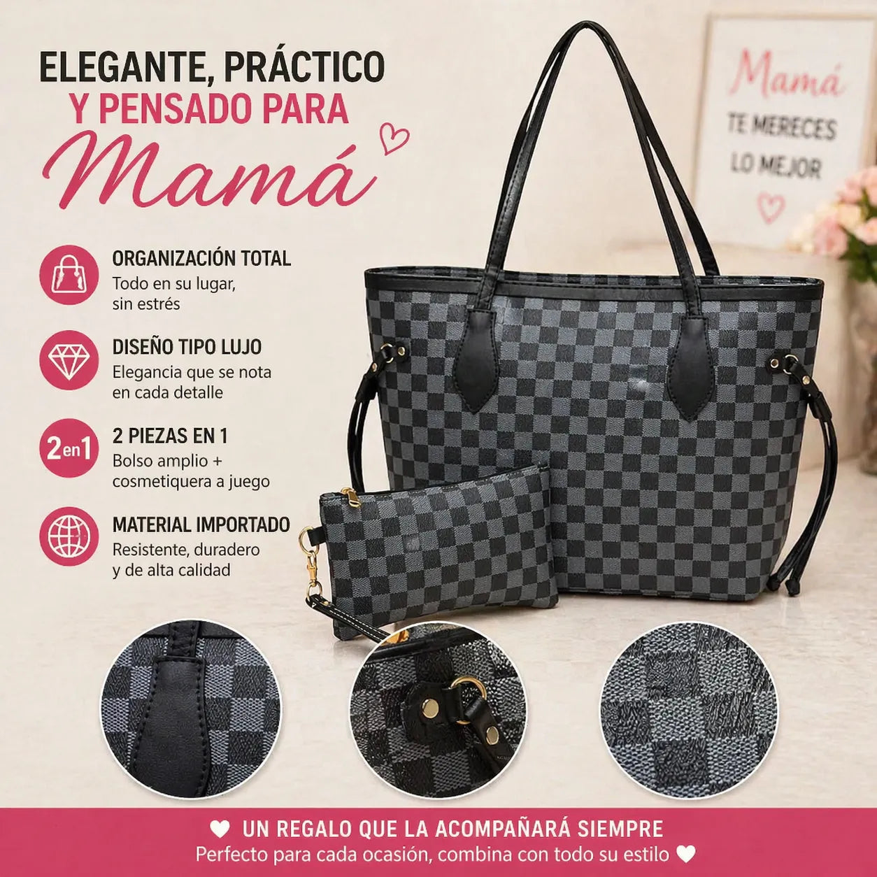 El Regalo Perfecto: ¡Bolso Elegante y Cosmetiquera para Mamá! 🎁 + ENVIO GRATIS ✨