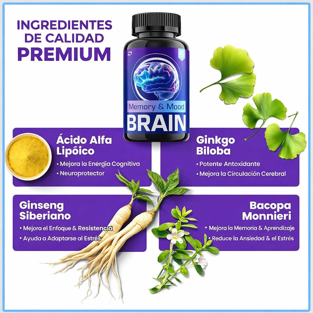 Memory Mood Brain Suplemento ⚡ Enfoque Total: Despierta Tu Potencial Mental 🧠 🚚 Envío Gratis