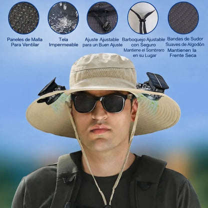 Sombrero con Ventilador de Carga Solar ☀️ Mantente fresco bajo el sol 🚚 Envío GRATIS a todo el país