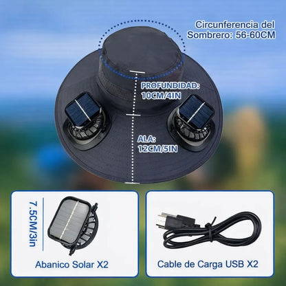 Sombrero con Ventilador de Carga Solar ☀️ Mantente fresco bajo el sol 🚚 Envío GRATIS a todo el país