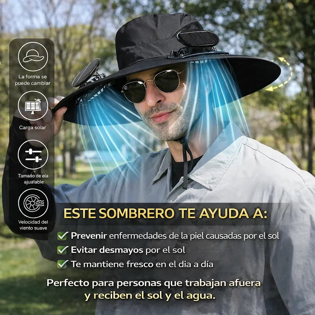 Sombrero con Ventilador de Carga Solar ☀️ Mantente fresco bajo el sol 🚚 Envío GRATIS a todo el país