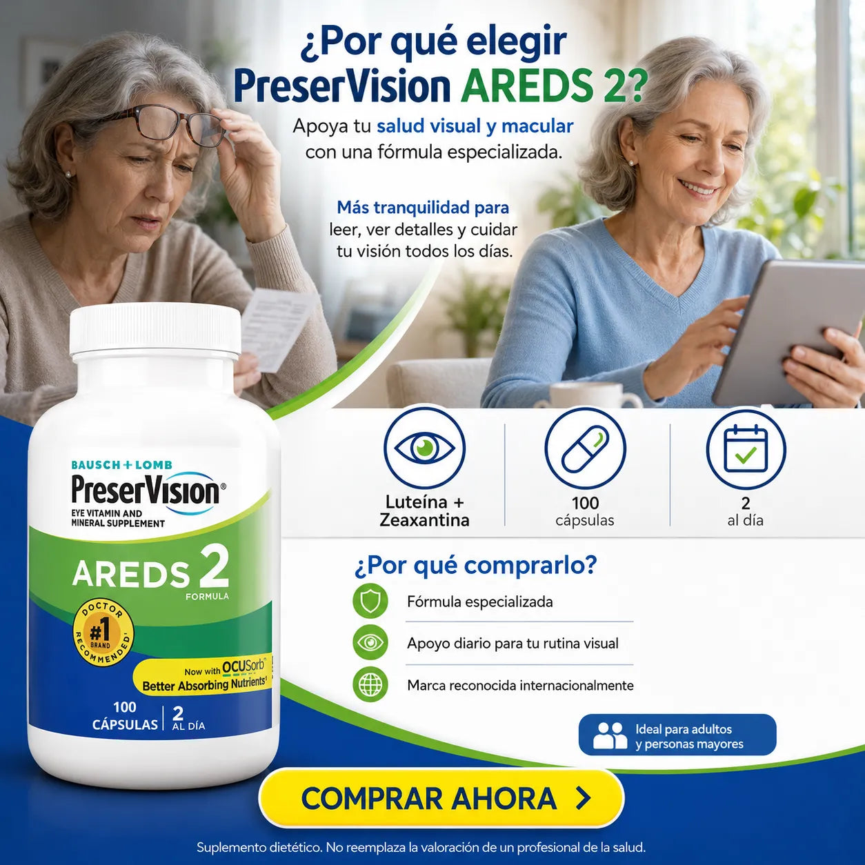 👁️ PreserVision AREDS2 100 Cápsulas | Apoyo Avanzado para la Salud de tus Ojos + Envío Gratis 🚚✨