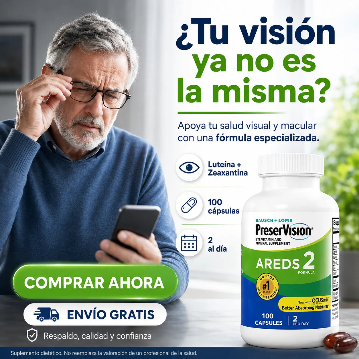 👁️ PreserVision AREDS2 100 Cápsulas | Apoyo Avanzado para la Salud de tus Ojos + Envío Gratis 🚚✨