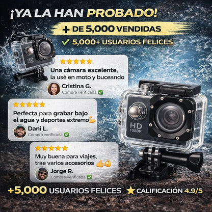 🎥 Cámara Sport HD Multifuncional 💦 Resistente al Agua, perfecta para viajes, moto, aventura, deportes + Envío Gratis 🚚