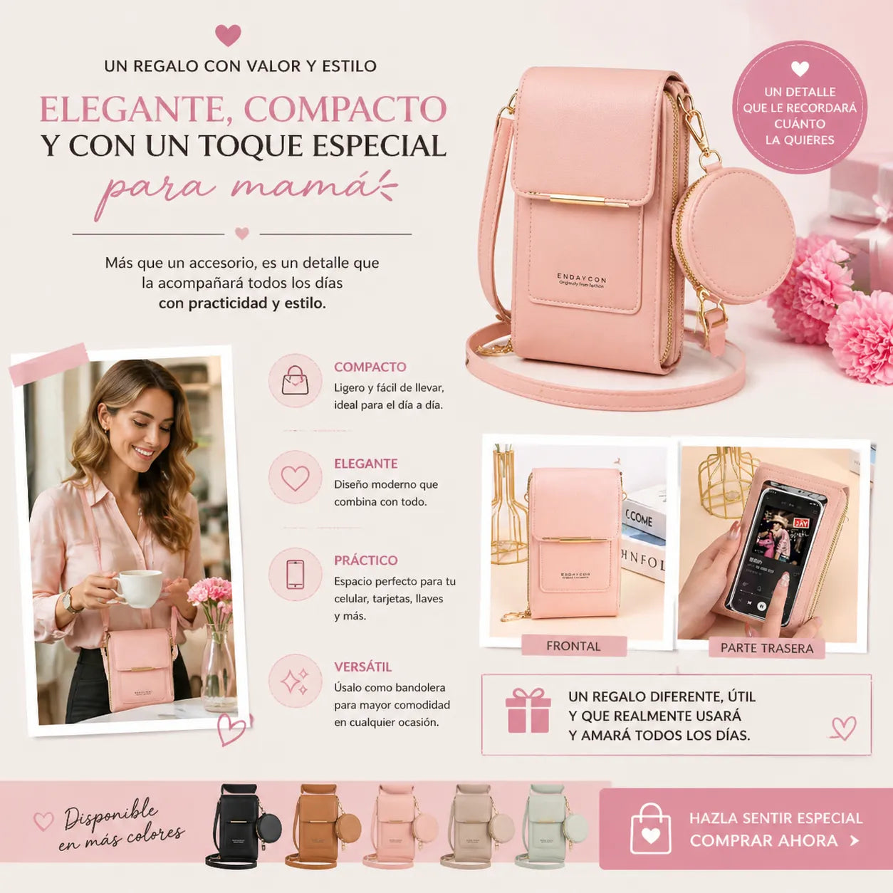 ¡Oferta Especial para Mamá! 2x1 en el Bolso Multifuncional para Celular + Monedero Redondo 🎁