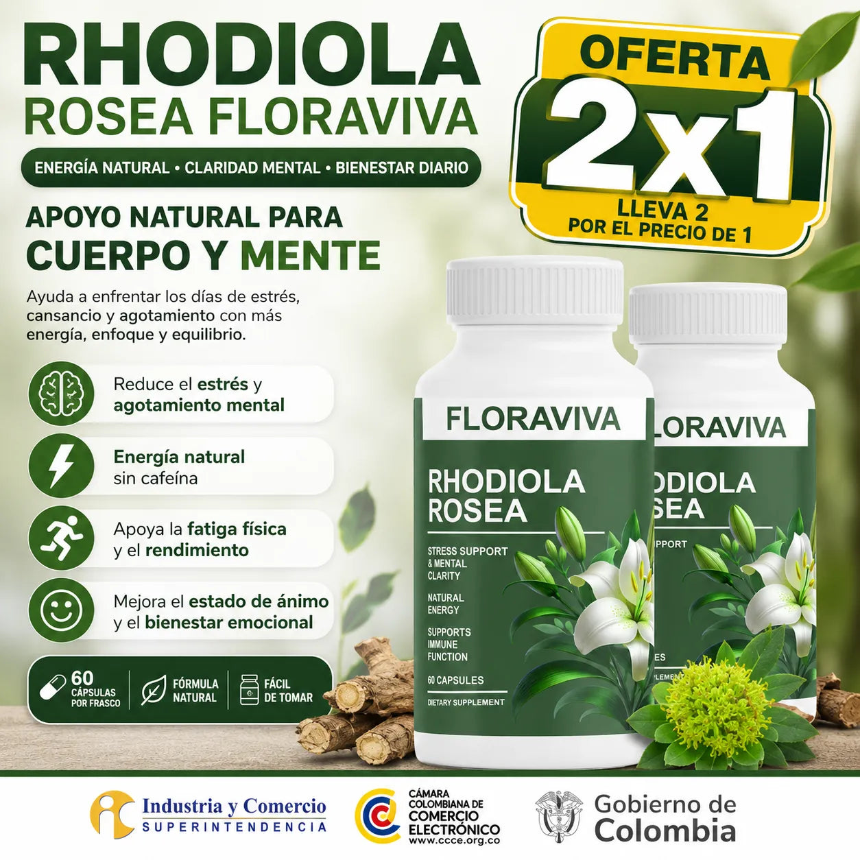 🧠 Rhodiola Rosea x2 – Claridad Mental, Energía y Bienestar + Envío Gratis 🚚