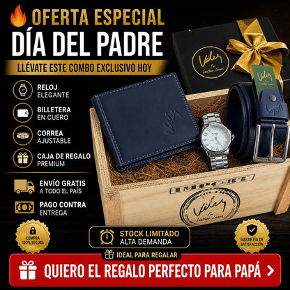 🎁 El Regalo Perfecto para Papá – Trio Vélez 3 en 1 (Reloj + Correa + Billetera + Caja) 💼