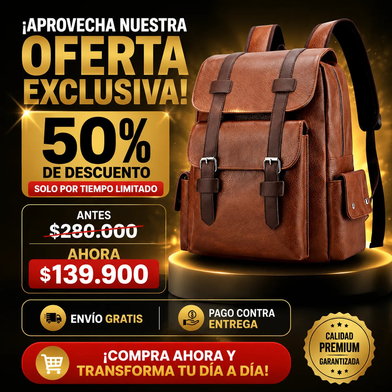 🎒 Mochila de Cuero Premium: Estilo y Durabilidad en Cada Paso 🚚 Envío Gratis