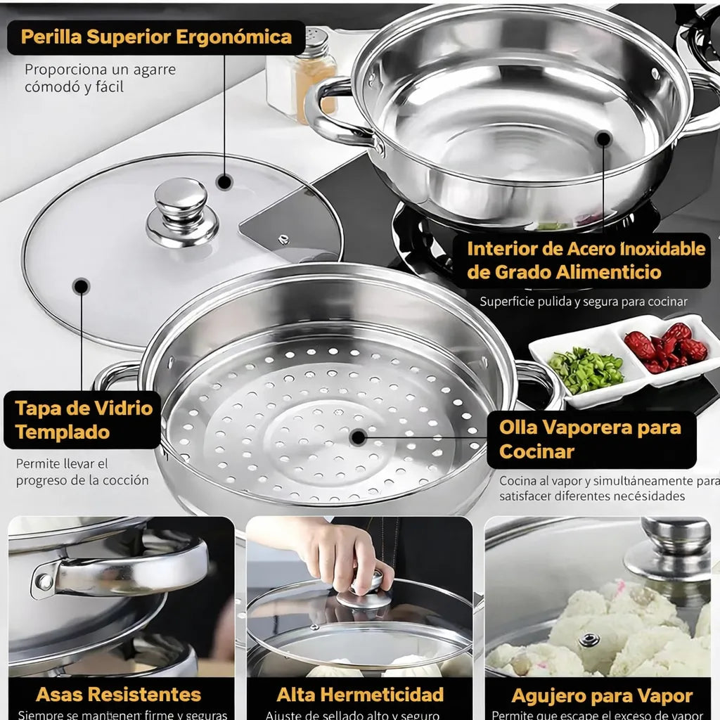 🥦 Olla Vaporera 2 Niveles Pro™ + 🚚 Envío Gratis Cocina saludable sin aceite todos los días.