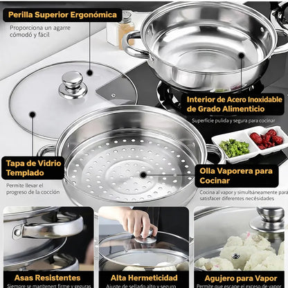 🥦 Olla Vaporera 2 Niveles Pro™ + 🚚 Envío Gratis Cocina saludable sin aceite todos los días.
