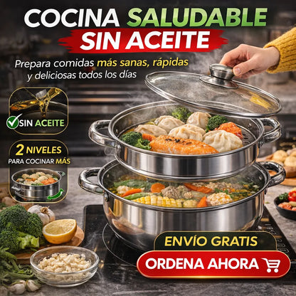 🥦 Olla Vaporera 2 Niveles Pro™ + 🚚 Envío Gratis Cocina saludable sin aceite todos los días.