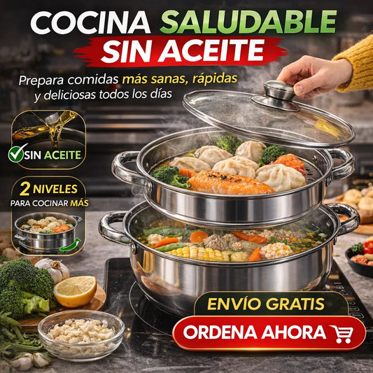 🥦 Olla Vaporera 2 Niveles Pro™ + 🚚 Envío Gratis Cocina saludable sin aceite todos los días.