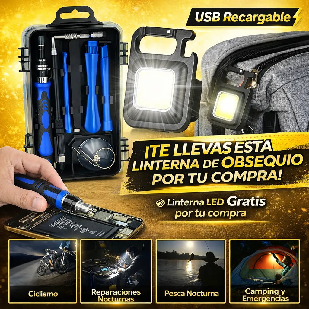 🧰 Kit Profesional de Reparación 110 en 1™ + Linterna LED Llavero GRATIS 🔦