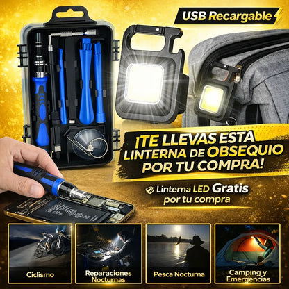 🧰 Kit Profesional de Reparación 110 en 1™ + Linterna LED Llavero GRATIS 🔦