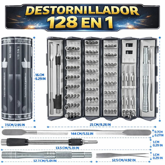 🛠️ Un Solo Kit. Cientos de Usos. Destornilladores de Precisión 128 en 1 ⚙️