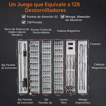 🛠️ Un Solo Kit. Cientos de Usos. Destornilladores de Precisión 128 en 1 ⚙️