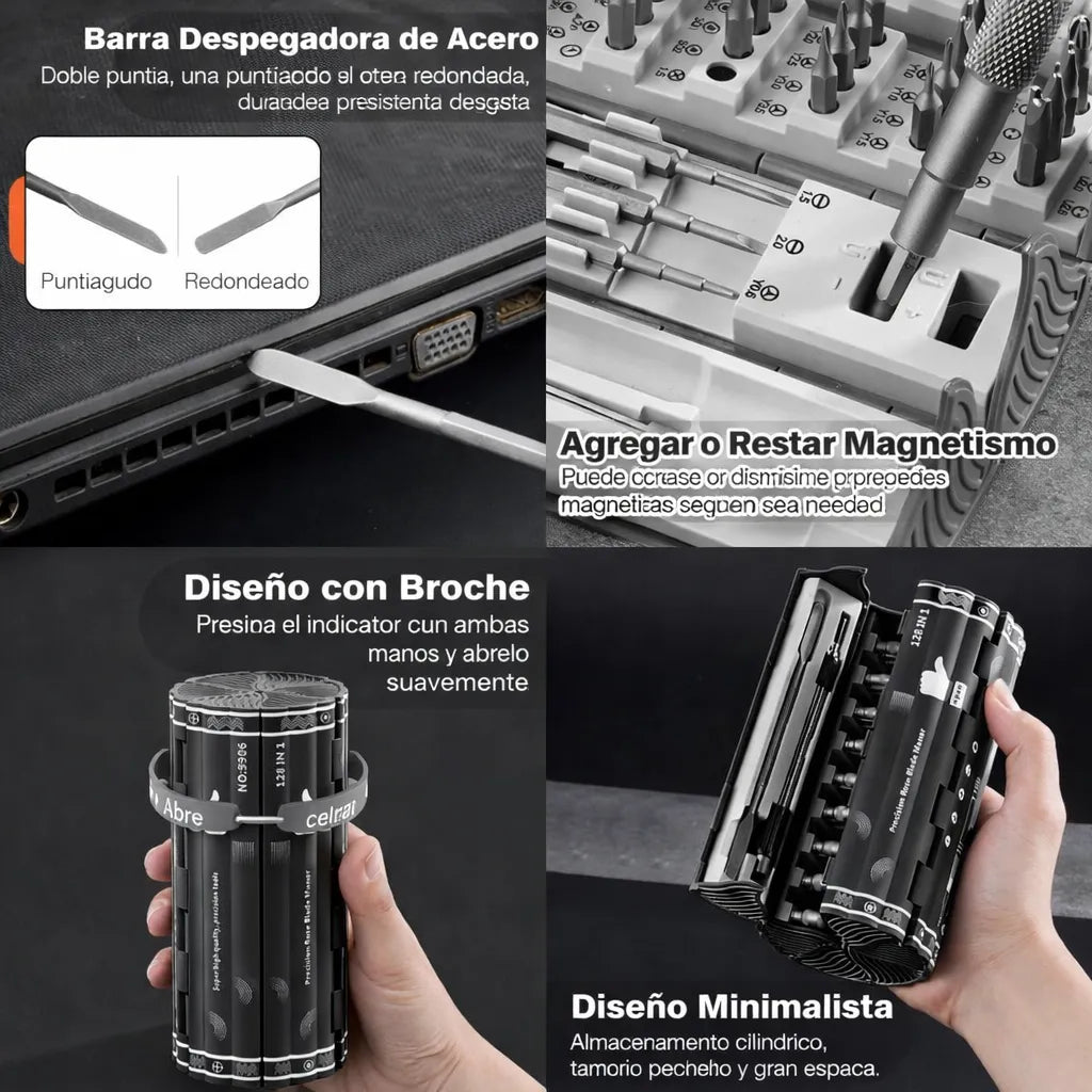 🛠️ Un Solo Kit. Cientos de Usos. Destornilladores de Precisión 128 en 1 ⚙️