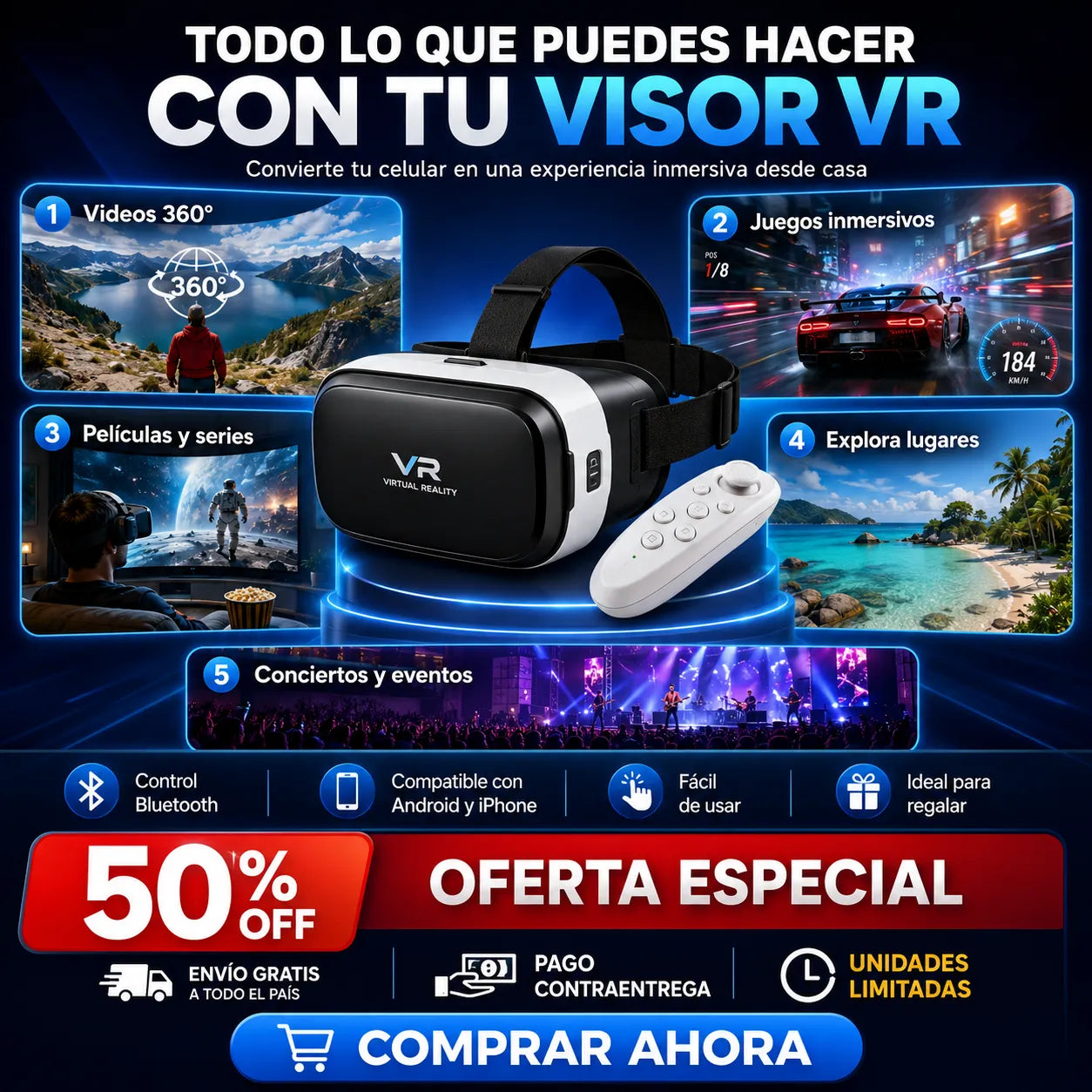 🔥 Gafas VR 3D Avanzadas | Vive la Realidad Virtual Como Nunca Antes 😎 + Envio Gratis