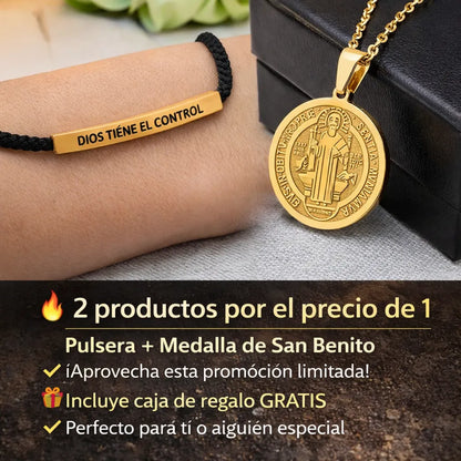 ✨ Pulsera “Dios tiene el control” + Medalla de San Benito 🚚 Envío GRATIS + 2x1 por tiempo limitado