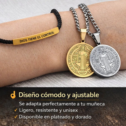 ✨ Pulsera “Dios tiene el control” + Medalla de San Benito 🚚 Envío GRATIS + 2x1 por tiempo limitado
