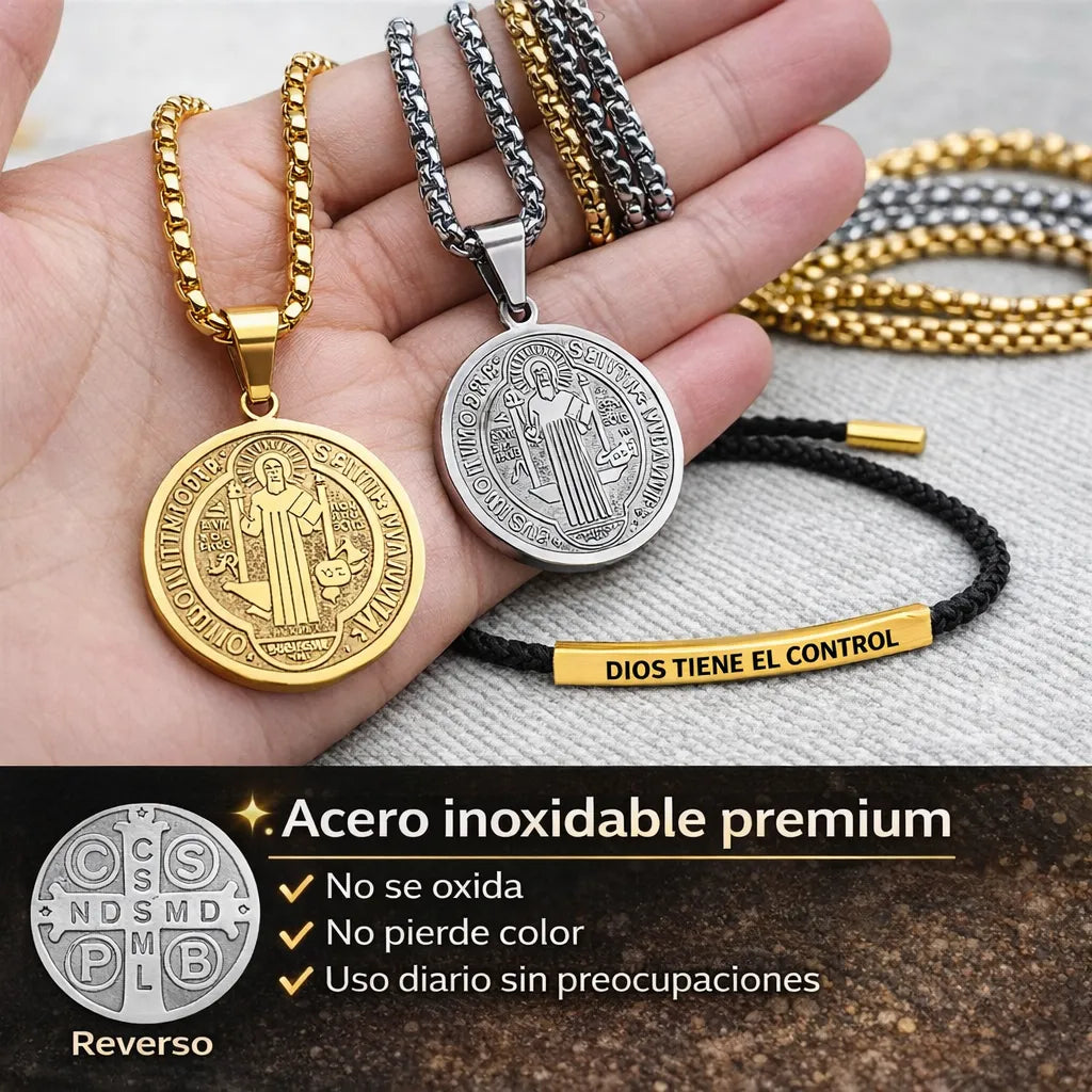 ✨ Pulsera “Dios tiene el control” + Medalla de San Benito 🚚 Envío GRATIS + 2x1 por tiempo limitado