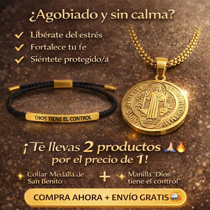 ✨ Pulsera “Dios tiene el control” + Medalla de San Benito 🚚 Envío GRATIS + 2x1 por tiempo limitado