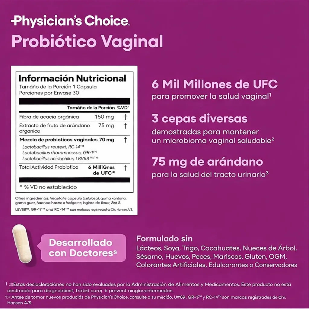 Probióticos Vaginales Physician’s Choice – Cápsulas de Uso Oral 🌸 Equilibrio Íntimo Femenino | 🚚 Envío GRATIS