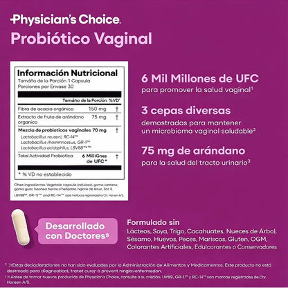Probióticos Vaginales Physician’s Choice – Cápsulas de Uso Oral 🌸 Equilibrio Íntimo Femenino | 🚚 Envío GRATIS
