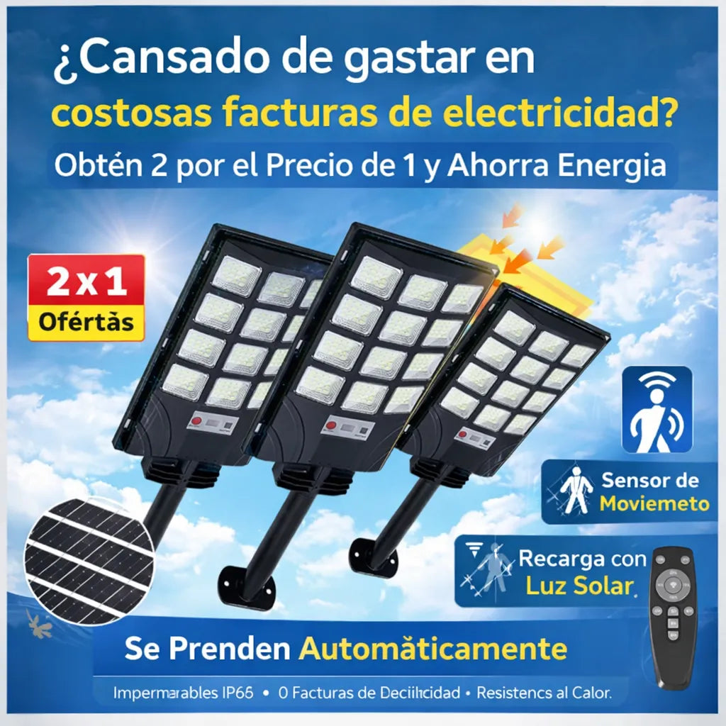 💡 Lámpara Solar con Sensor Inteligente 72 LED ☀️ | Carga Solar + Promo 2x1 🔥 ENVIO GRATIS