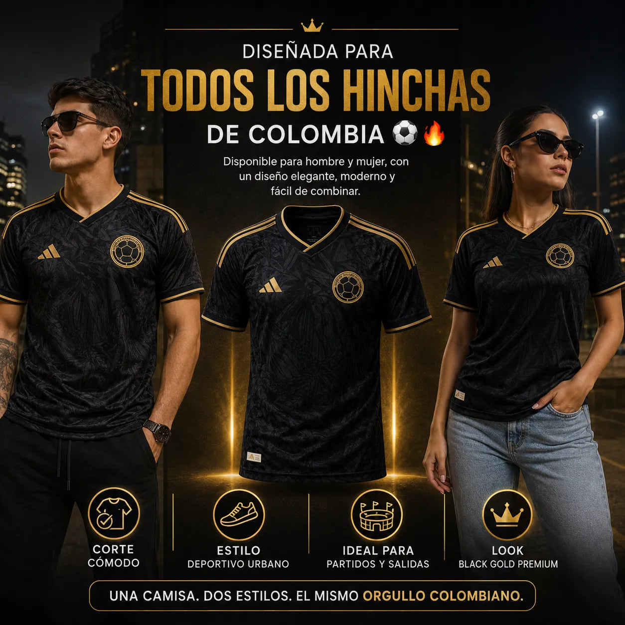⚽ Colombia Black Gold 🇨🇴✨ | Camiseta Premium para Hinchas con Estilo + Envío Gratis