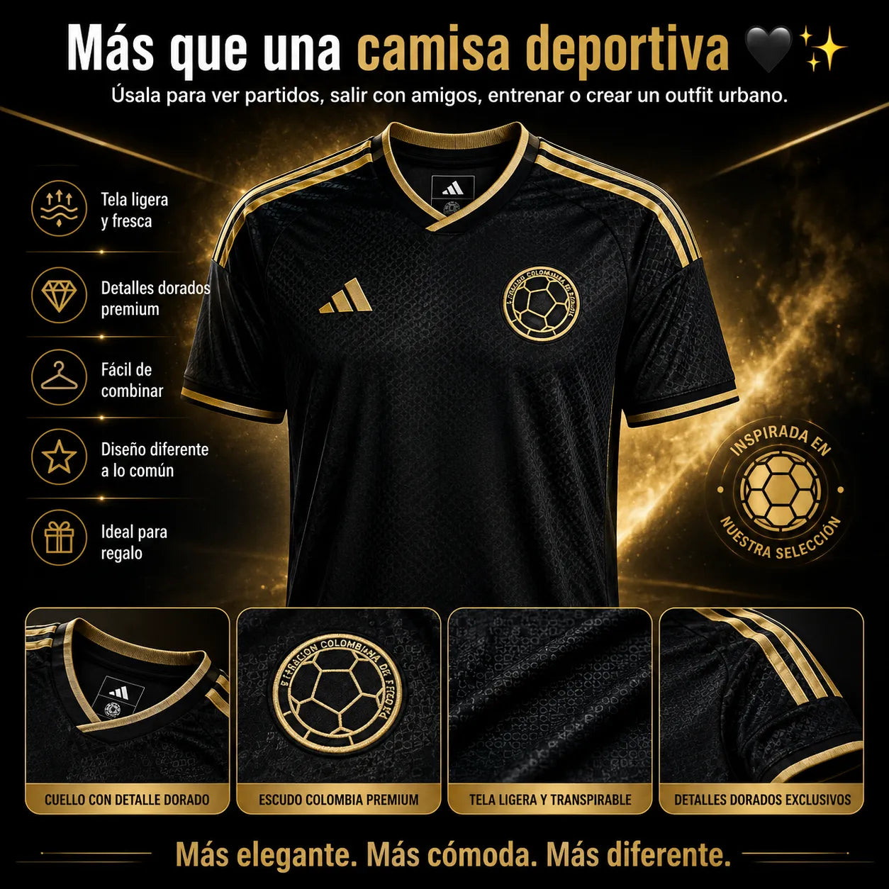 ⚽ Colombia Black Gold 🇨🇴✨ | Camiseta Premium para Hinchas con Estilo + Envío Gratis